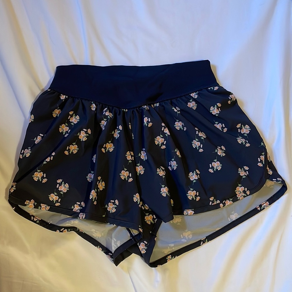 aerie offline navy floral running shorts